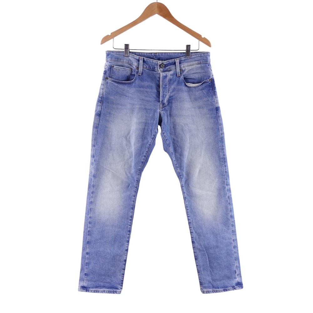 G-Star RAW Mens 31x30 3301 Straight Tapered Jeans Light Wash Blue
